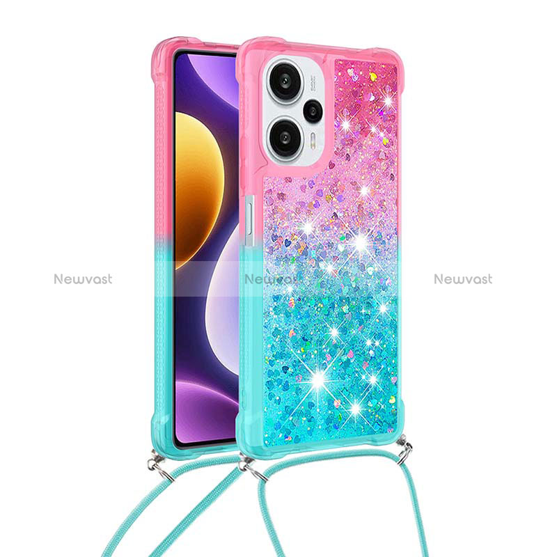 Silicone Candy Rubber TPU Bling-Bling Soft Case Cover with Lanyard Strap YB1 for Xiaomi Poco F5 5G