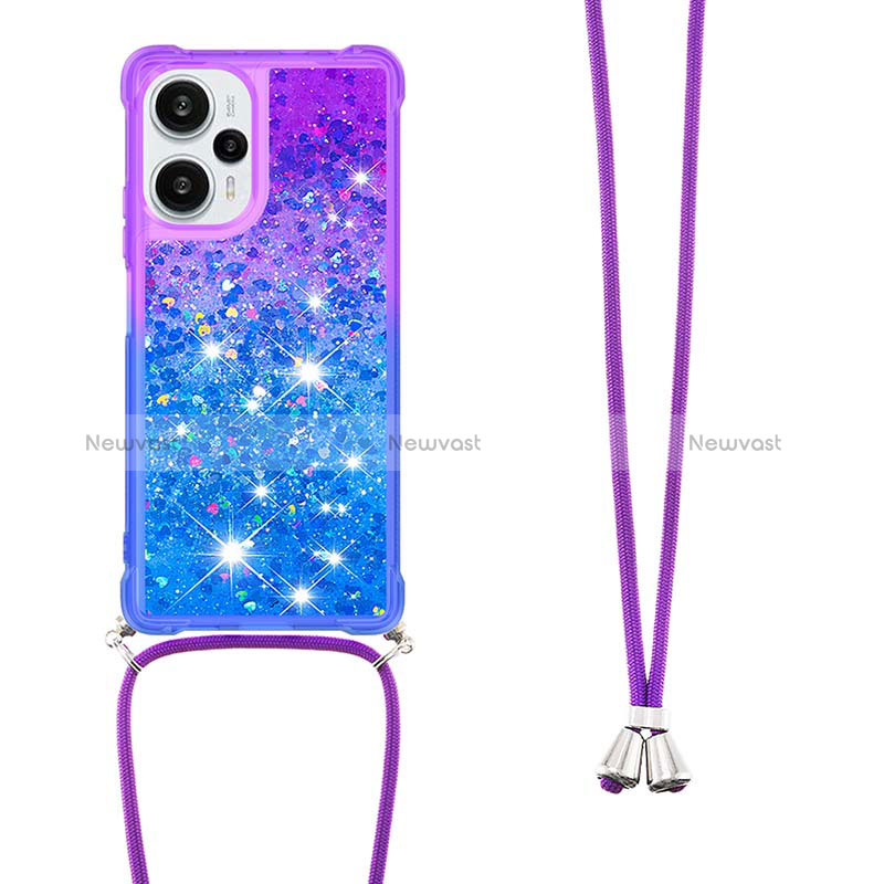 Silicone Candy Rubber TPU Bling-Bling Soft Case Cover with Lanyard Strap YB1 for Xiaomi Poco F5 5G