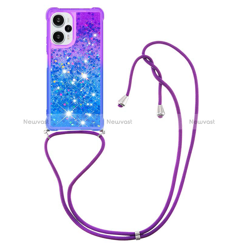 Silicone Candy Rubber TPU Bling-Bling Soft Case Cover with Lanyard Strap YB1 for Xiaomi Poco F5 5G