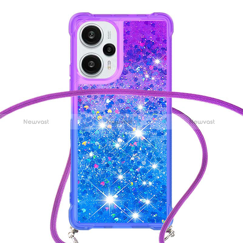 Silicone Candy Rubber TPU Bling-Bling Soft Case Cover with Lanyard Strap YB1 for Xiaomi Poco F5 5G