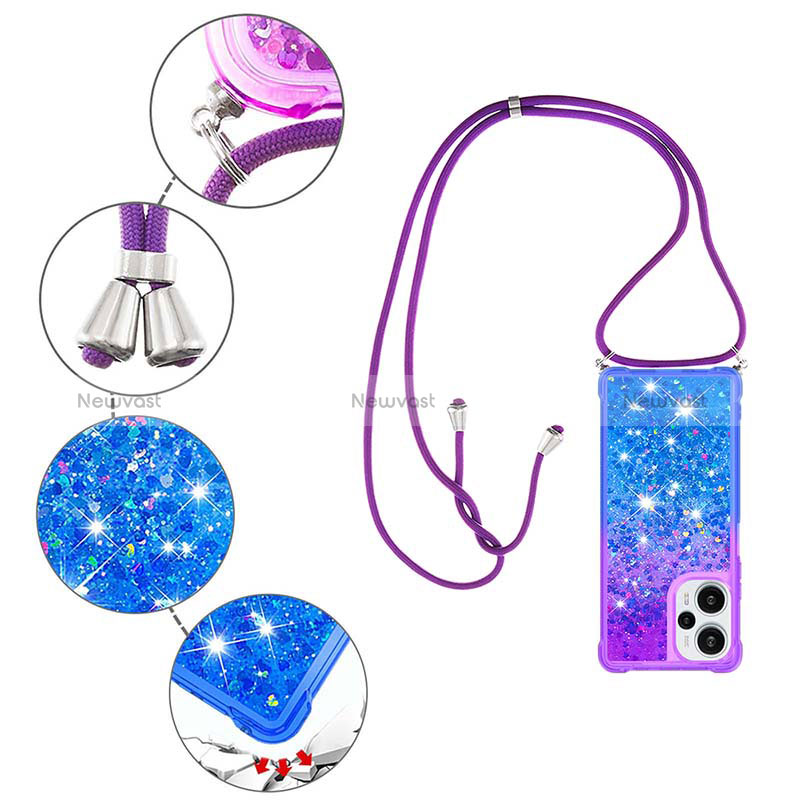 Silicone Candy Rubber TPU Bling-Bling Soft Case Cover with Lanyard Strap YB1 for Xiaomi Poco F5 5G