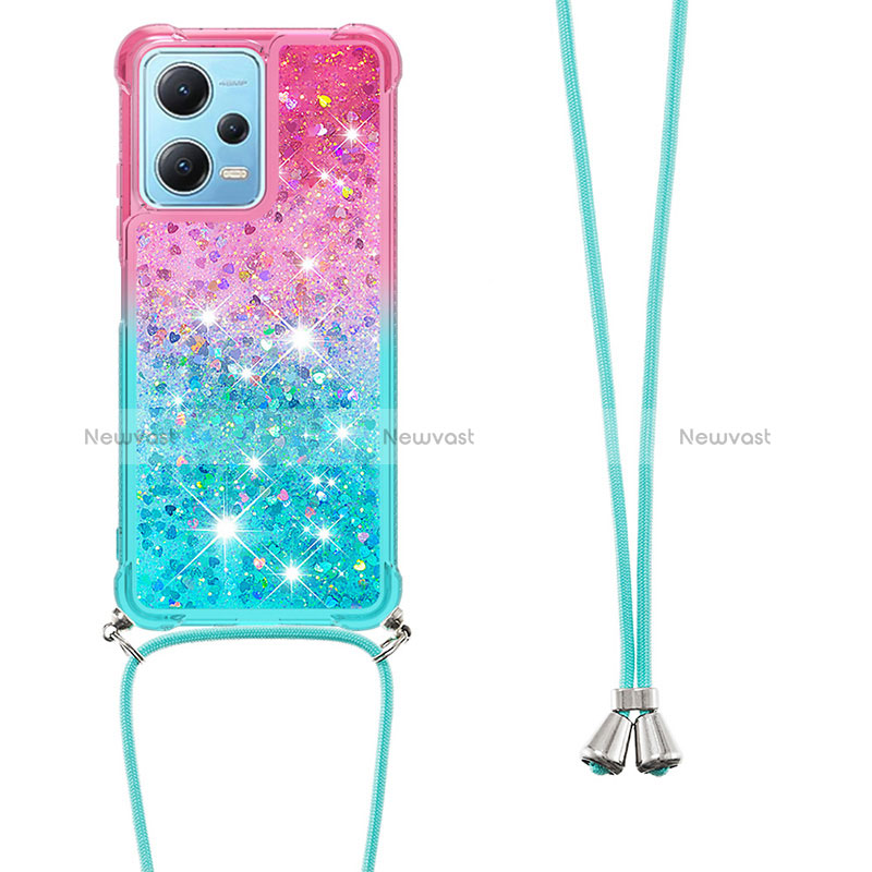 Silicone Candy Rubber TPU Bling-Bling Soft Case Cover with Lanyard Strap YB1 for Xiaomi Poco X5 5G