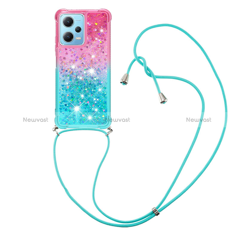 Silicone Candy Rubber TPU Bling-Bling Soft Case Cover with Lanyard Strap YB1 for Xiaomi Poco X5 5G