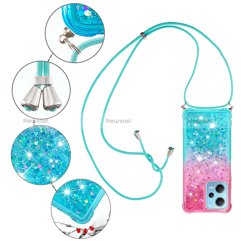 Silicone Candy Rubber TPU Bling-Bling Soft Case Cover with Lanyard Strap YB1 for Xiaomi Poco X5 5G