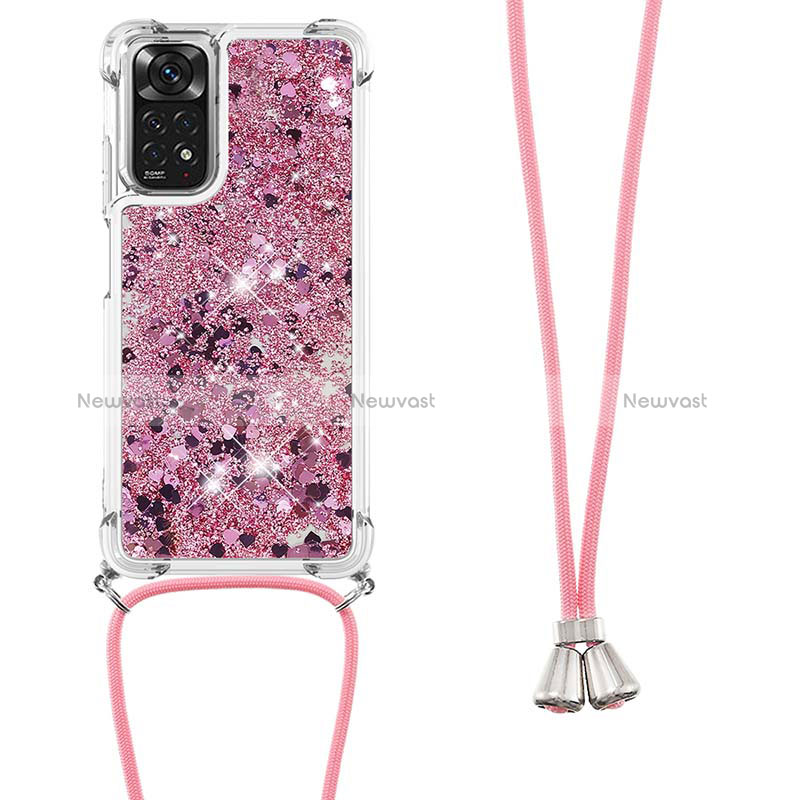 Silicone Candy Rubber TPU Bling-Bling Soft Case Cover with Lanyard Strap YB1 for Xiaomi Redmi Note 11 4G (2022) Clove Purple