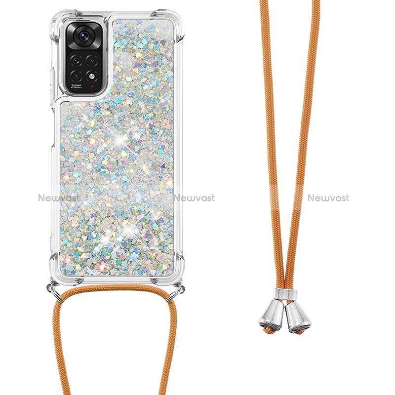 Silicone Candy Rubber TPU Bling-Bling Soft Case Cover with Lanyard Strap YB1 for Xiaomi Redmi Note 11 4G (2022) Silver