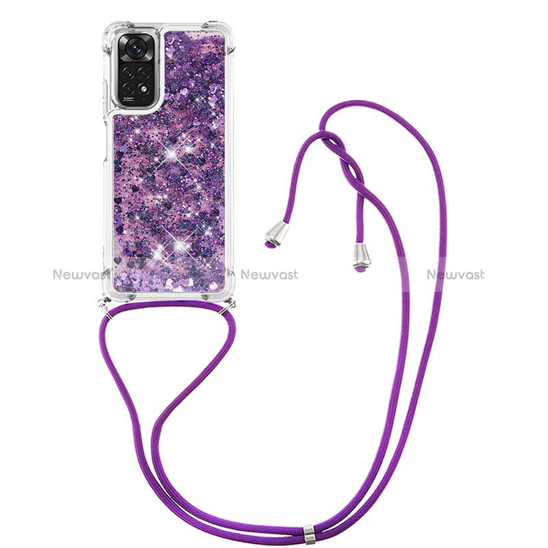 Silicone Candy Rubber TPU Bling-Bling Soft Case Cover with Lanyard Strap YB1 for Xiaomi Redmi Note 11S 4G