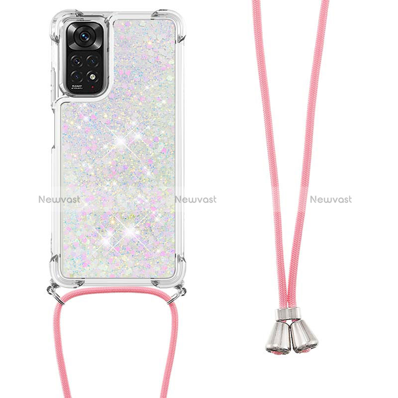 Silicone Candy Rubber TPU Bling-Bling Soft Case Cover with Lanyard Strap YB1 for Xiaomi Redmi Note 11S 4G