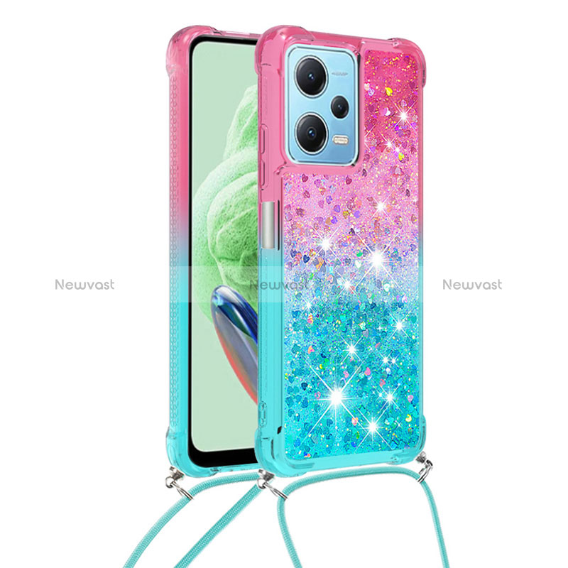 Silicone Candy Rubber TPU Bling-Bling Soft Case Cover with Lanyard Strap YB1 for Xiaomi Redmi Note 12 5G Pink