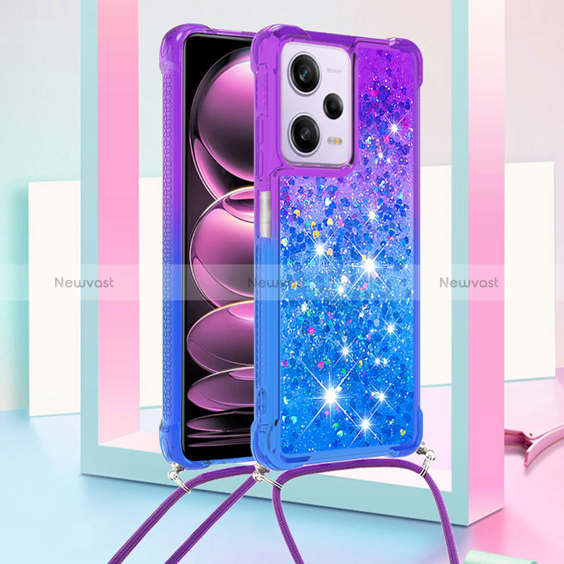 Silicone Candy Rubber TPU Bling-Bling Soft Case Cover with Lanyard Strap YB1 for Xiaomi Redmi Note 12 Pro 5G Purple