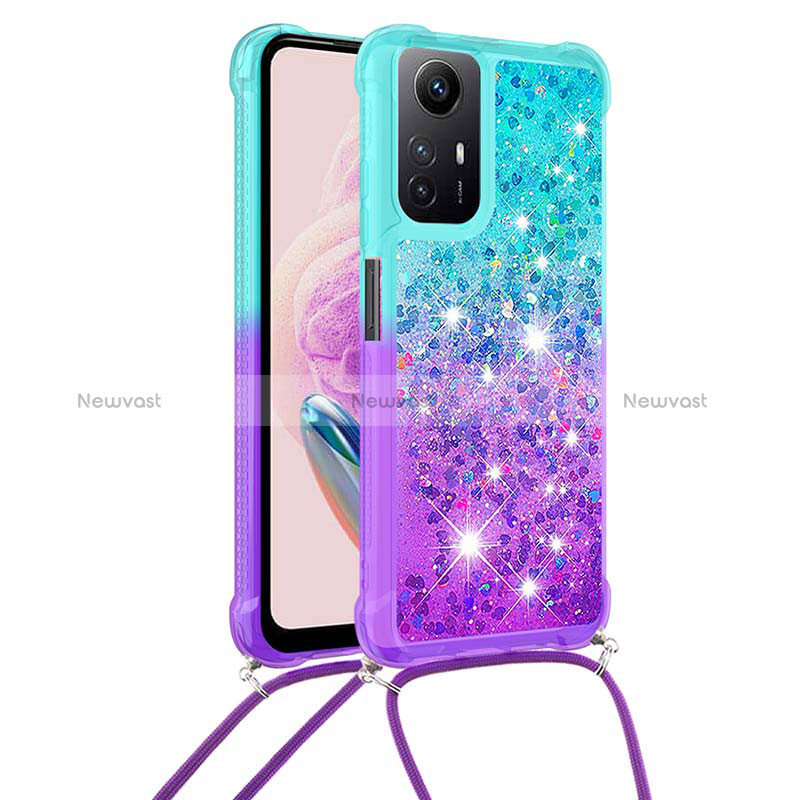 Silicone Candy Rubber TPU Bling-Bling Soft Case Cover with Lanyard Strap YB1 for Xiaomi Redmi Note 12S