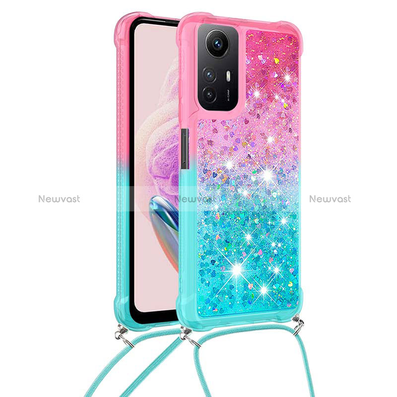 Silicone Candy Rubber TPU Bling-Bling Soft Case Cover with Lanyard Strap YB1 for Xiaomi Redmi Note 12S