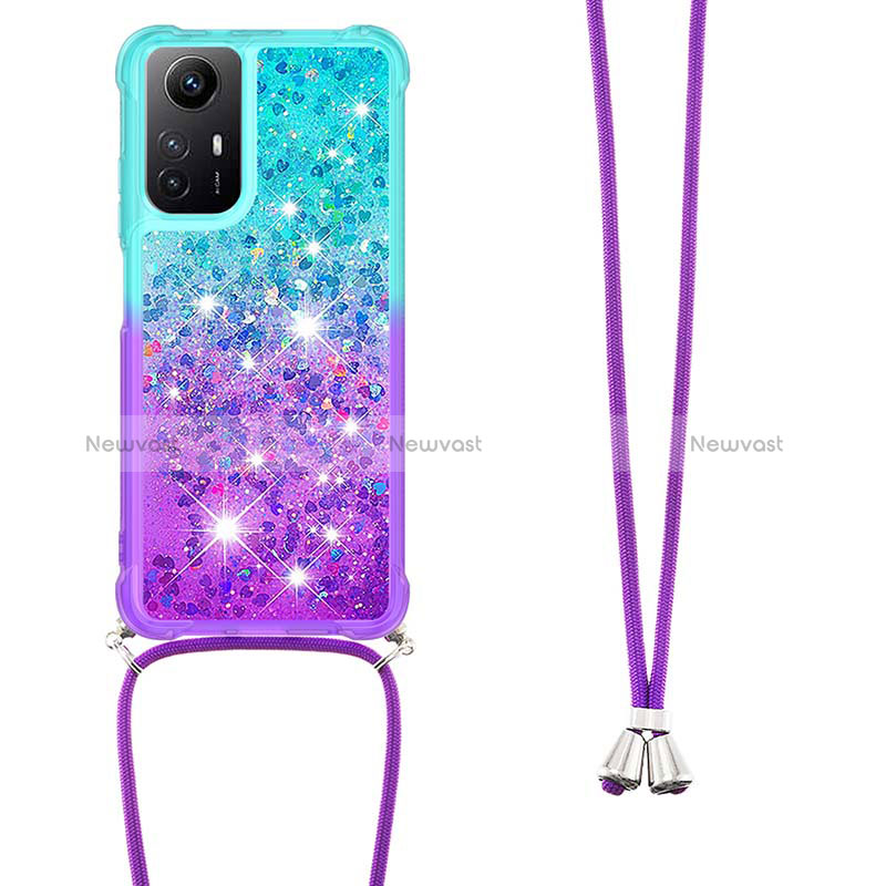 Silicone Candy Rubber TPU Bling-Bling Soft Case Cover with Lanyard Strap YB1 for Xiaomi Redmi Note 12S