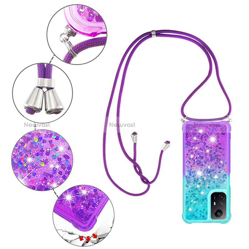 Silicone Candy Rubber TPU Bling-Bling Soft Case Cover with Lanyard Strap YB1 for Xiaomi Redmi Note 12S