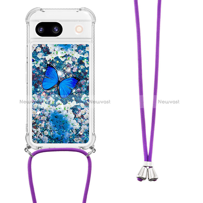 Silicone Candy Rubber TPU Bling-Bling Soft Case Cover with Lanyard Strap YB2 for Google Pixel 8a 5G