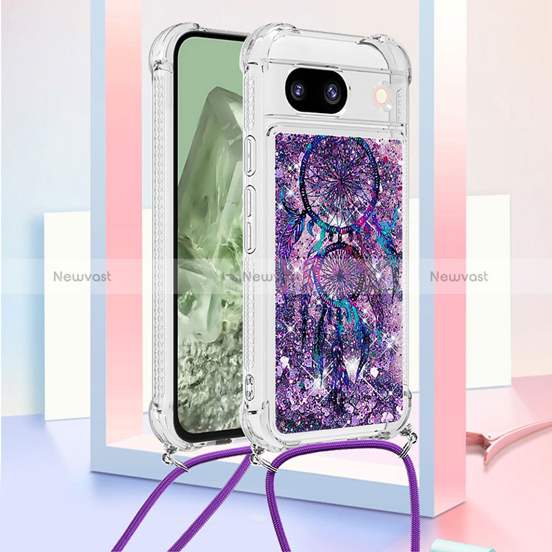 Silicone Candy Rubber TPU Bling-Bling Soft Case Cover with Lanyard Strap YB2 for Google Pixel 8a 5G