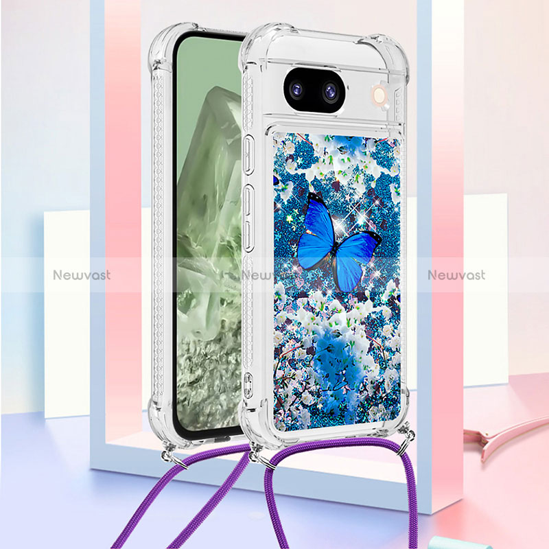 Silicone Candy Rubber TPU Bling-Bling Soft Case Cover with Lanyard Strap YB2 for Google Pixel 8a 5G