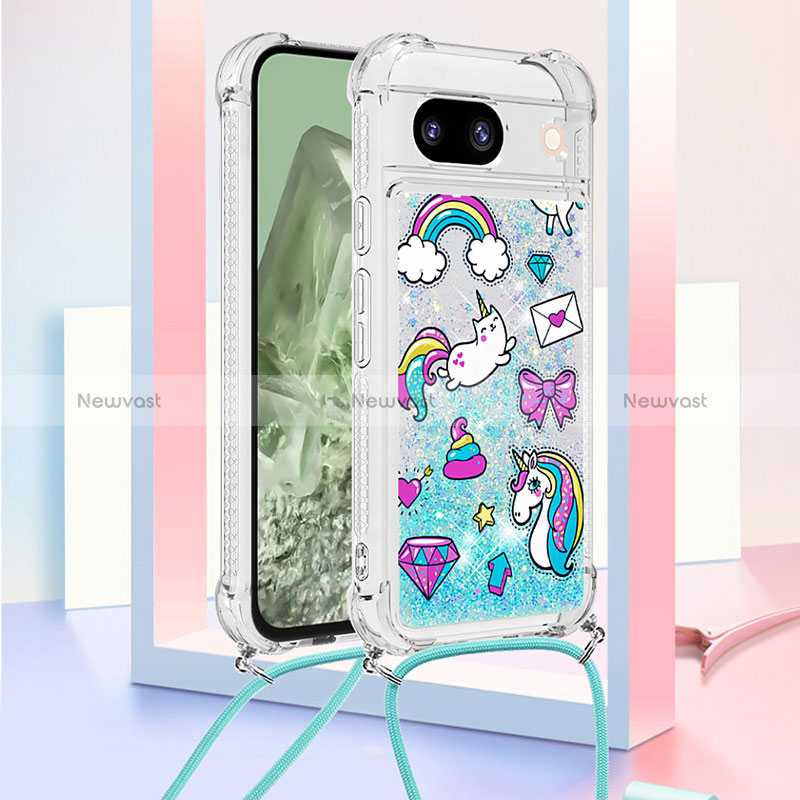 Silicone Candy Rubber TPU Bling-Bling Soft Case Cover with Lanyard Strap YB2 for Google Pixel 8a 5G