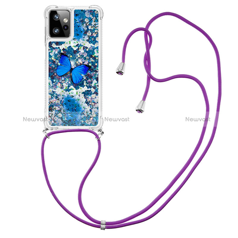 Silicone Candy Rubber TPU Bling-Bling Soft Case Cover with Lanyard Strap YB2 for Motorola Moto G Power 5G (2023)