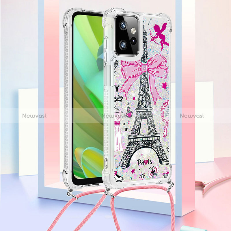 Silicone Candy Rubber TPU Bling-Bling Soft Case Cover with Lanyard Strap YB2 for Motorola Moto G Power 5G (2023) Pink