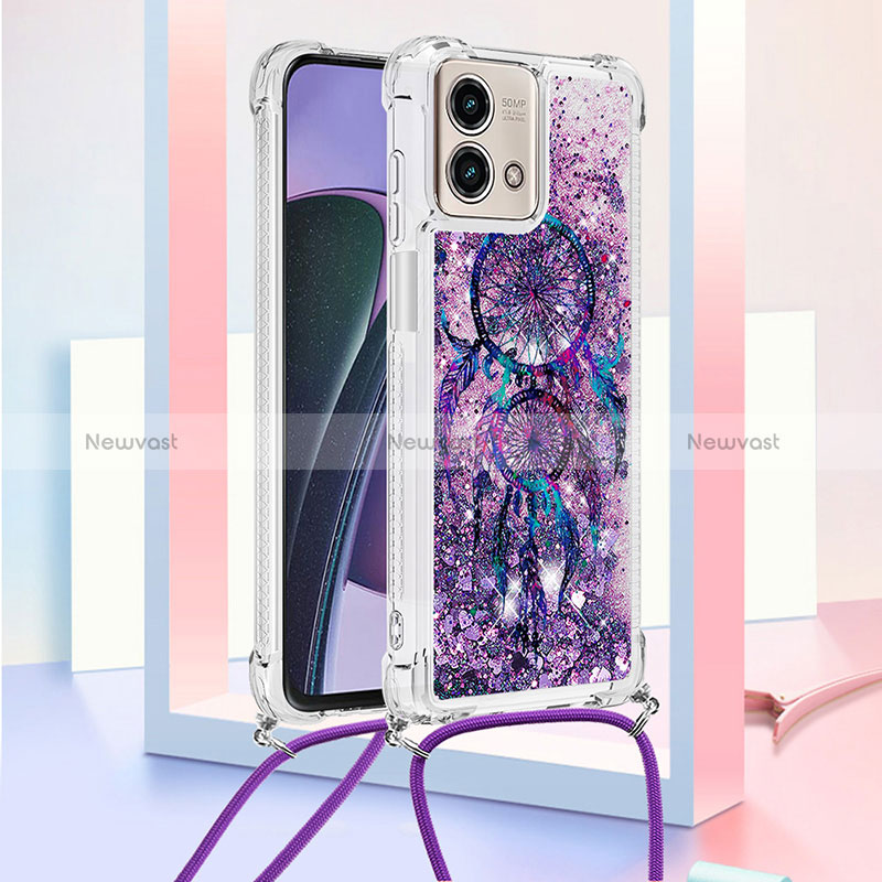 Silicone Candy Rubber TPU Bling-Bling Soft Case Cover with Lanyard Strap YB2 for Motorola Moto G Stylus (2023) 4G Purple