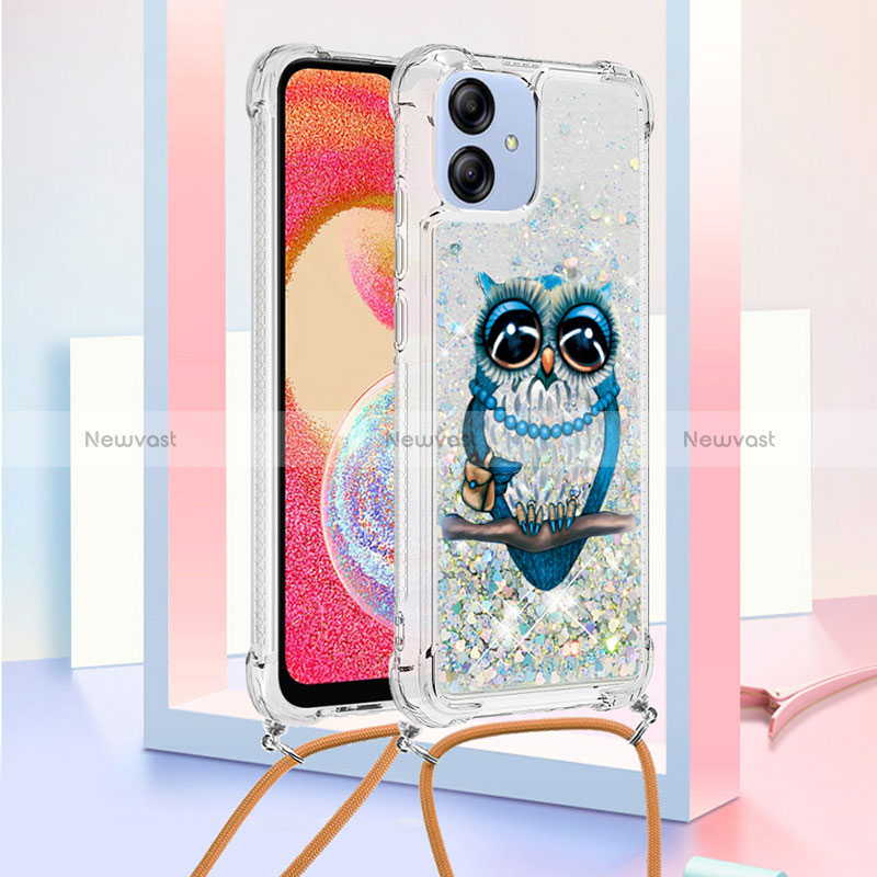 Silicone Candy Rubber TPU Bling-Bling Soft Case Cover with Lanyard Strap YB2 for Samsung Galaxy A04 4G Mixed