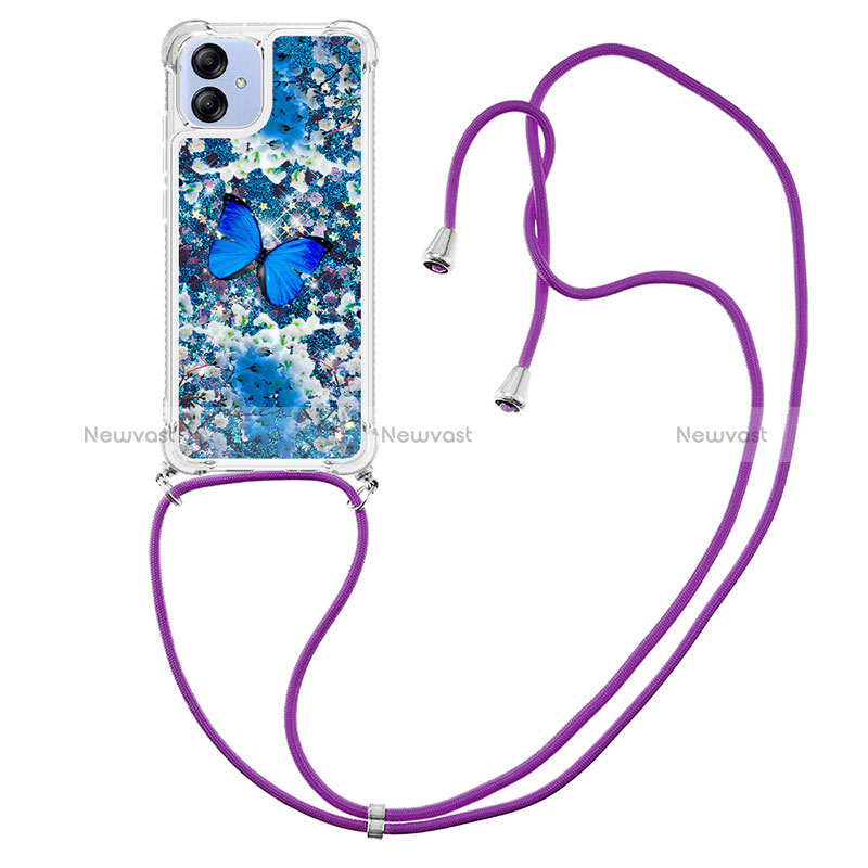 Silicone Candy Rubber TPU Bling-Bling Soft Case Cover with Lanyard Strap YB2 for Samsung Galaxy A04E