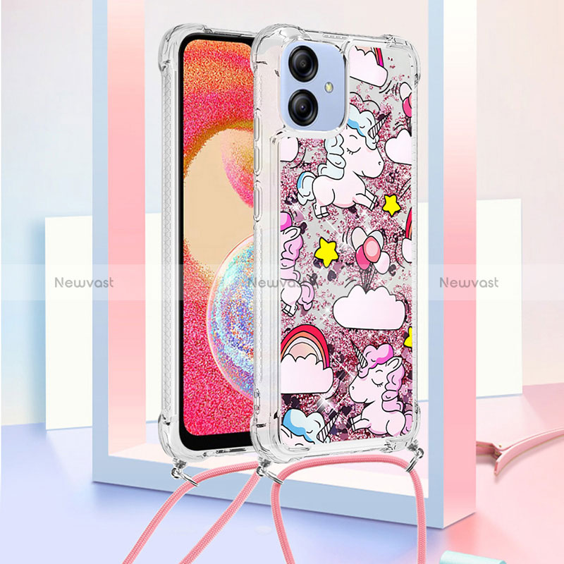 Silicone Candy Rubber TPU Bling-Bling Soft Case Cover with Lanyard Strap YB2 for Samsung Galaxy A04E