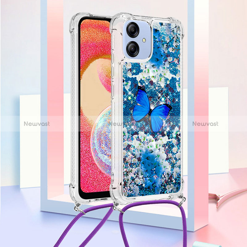 Silicone Candy Rubber TPU Bling-Bling Soft Case Cover with Lanyard Strap YB2 for Samsung Galaxy A04E Blue