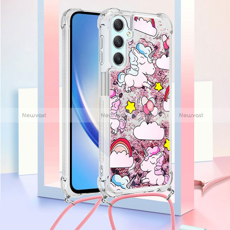 Silicone Candy Rubber TPU Bling-Bling Soft Case Cover with Lanyard Strap YB2 for Samsung Galaxy A24 4G