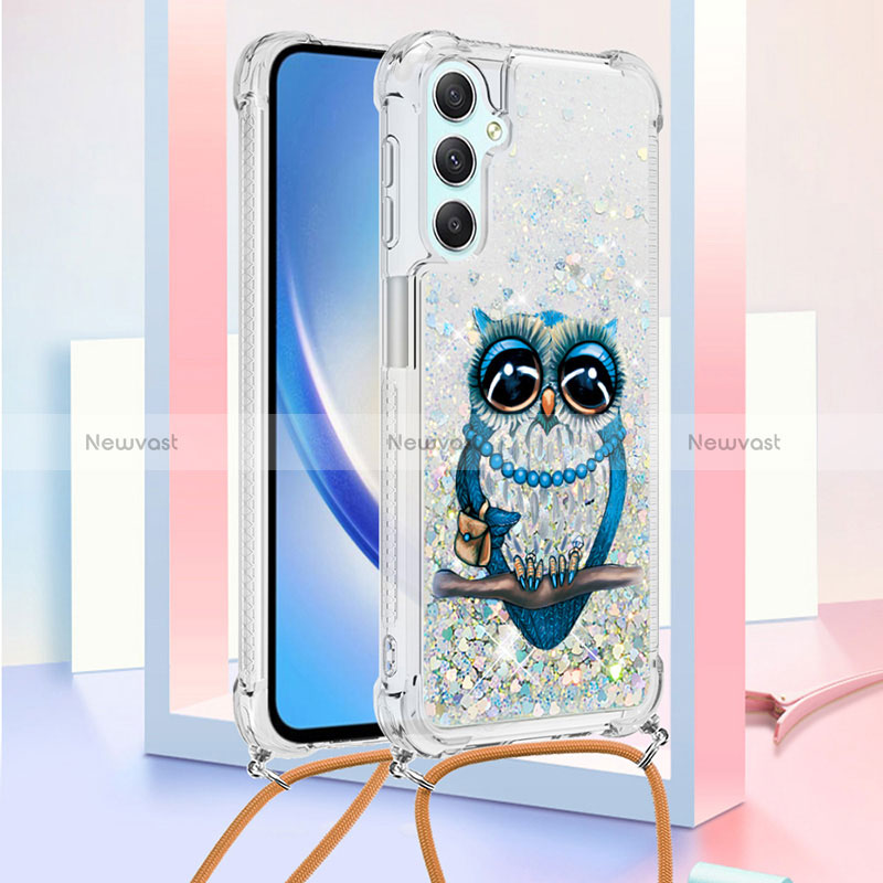 Silicone Candy Rubber TPU Bling-Bling Soft Case Cover with Lanyard Strap YB2 for Samsung Galaxy A24 4G Mixed