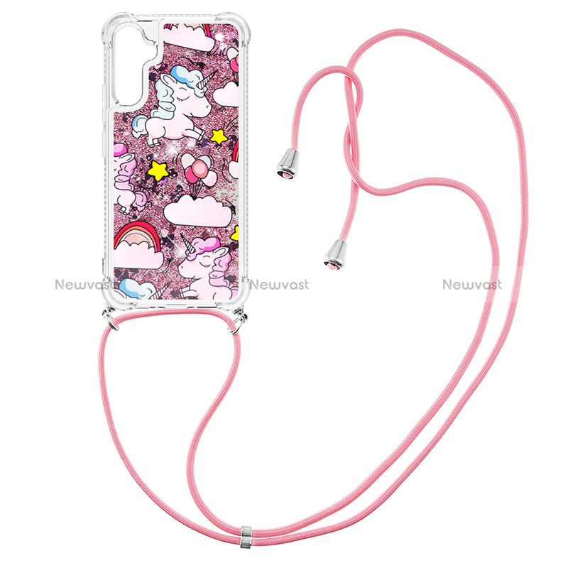 Silicone Candy Rubber TPU Bling-Bling Soft Case Cover with Lanyard Strap YB2 for Samsung Galaxy A34 5G