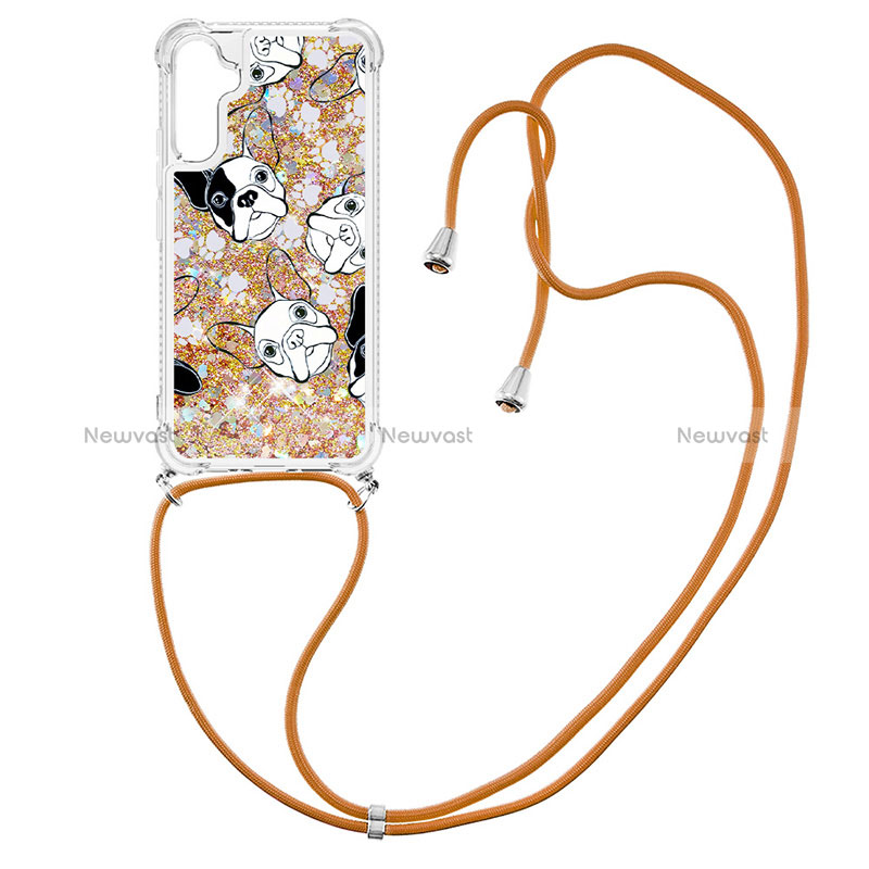 Silicone Candy Rubber TPU Bling-Bling Soft Case Cover with Lanyard Strap YB2 for Samsung Galaxy A34 5G