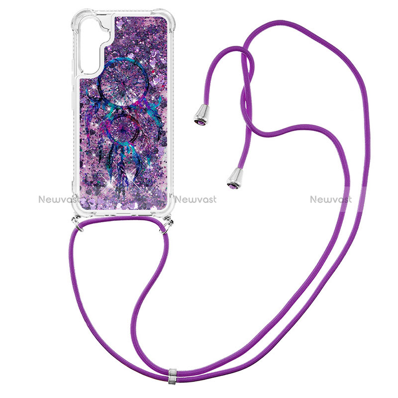 Silicone Candy Rubber TPU Bling-Bling Soft Case Cover with Lanyard Strap YB2 for Samsung Galaxy A34 5G