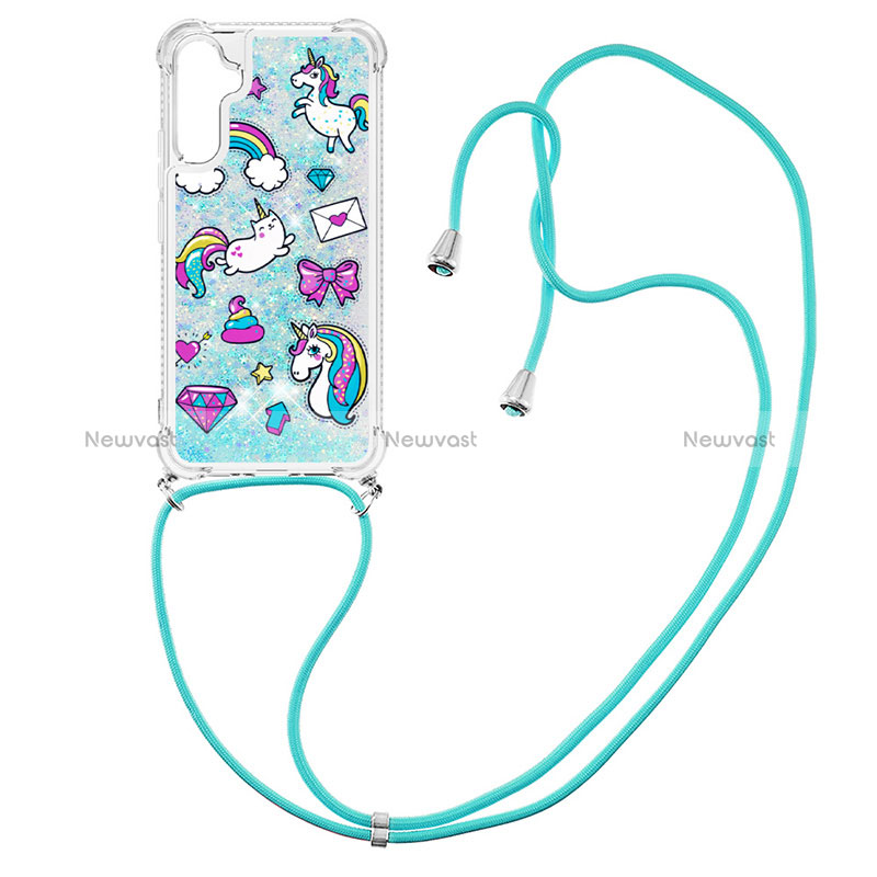 Silicone Candy Rubber TPU Bling-Bling Soft Case Cover with Lanyard Strap YB2 for Samsung Galaxy A34 5G