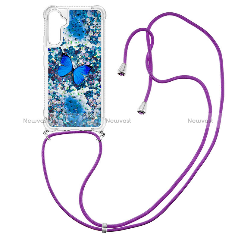 Silicone Candy Rubber TPU Bling-Bling Soft Case Cover with Lanyard Strap YB2 for Samsung Galaxy A34 5G Blue