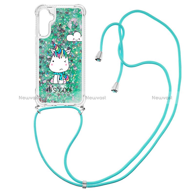 Silicone Candy Rubber TPU Bling-Bling Soft Case Cover with Lanyard Strap YB2 for Samsung Galaxy A34 5G Green