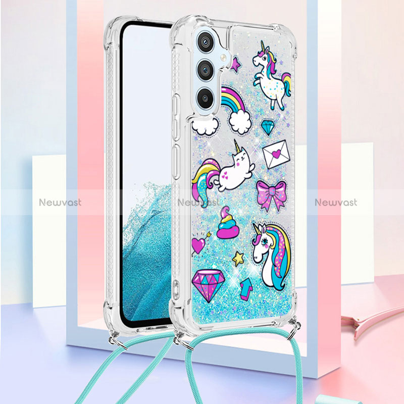 Silicone Candy Rubber TPU Bling-Bling Soft Case Cover with Lanyard Strap YB2 for Samsung Galaxy A54 5G Sky Blue