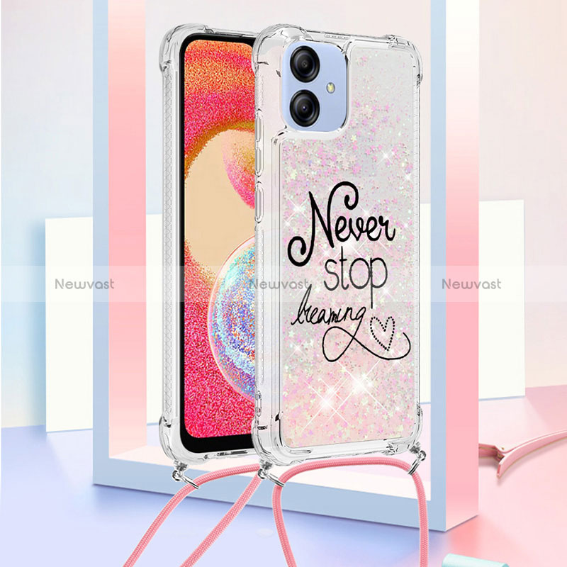 Silicone Candy Rubber TPU Bling-Bling Soft Case Cover with Lanyard Strap YB2 for Samsung Galaxy M04