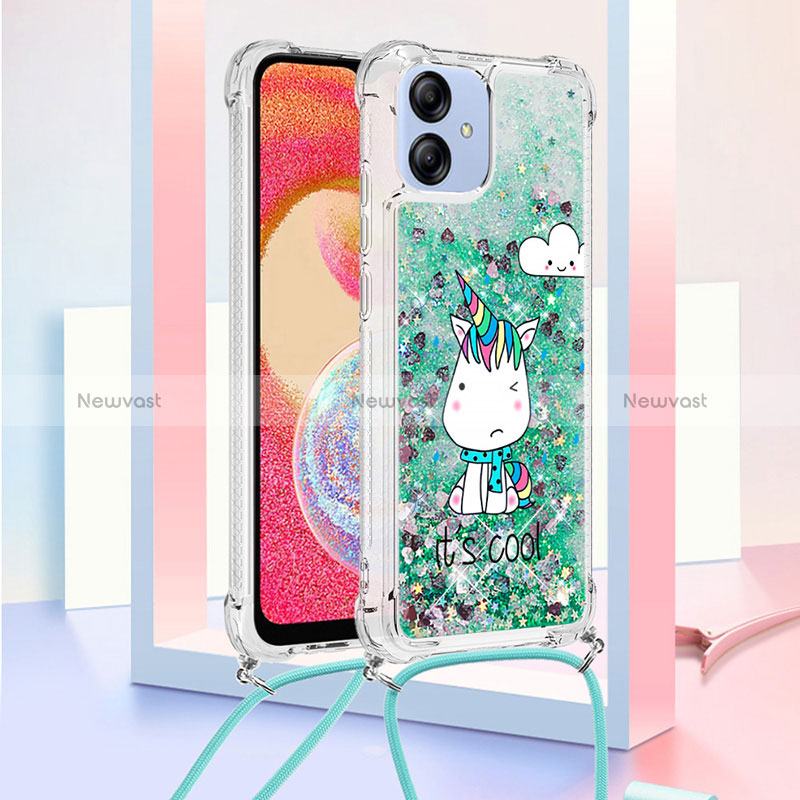 Silicone Candy Rubber TPU Bling-Bling Soft Case Cover with Lanyard Strap YB2 for Samsung Galaxy M04