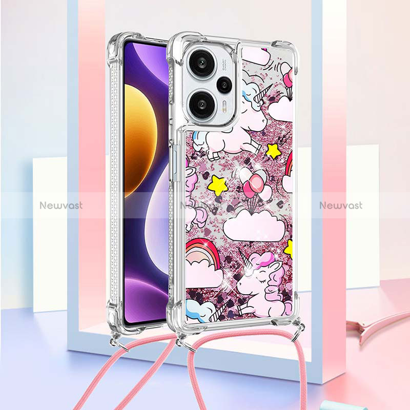 Silicone Candy Rubber TPU Bling-Bling Soft Case Cover with Lanyard Strap YB2 for Xiaomi Poco F5 5G