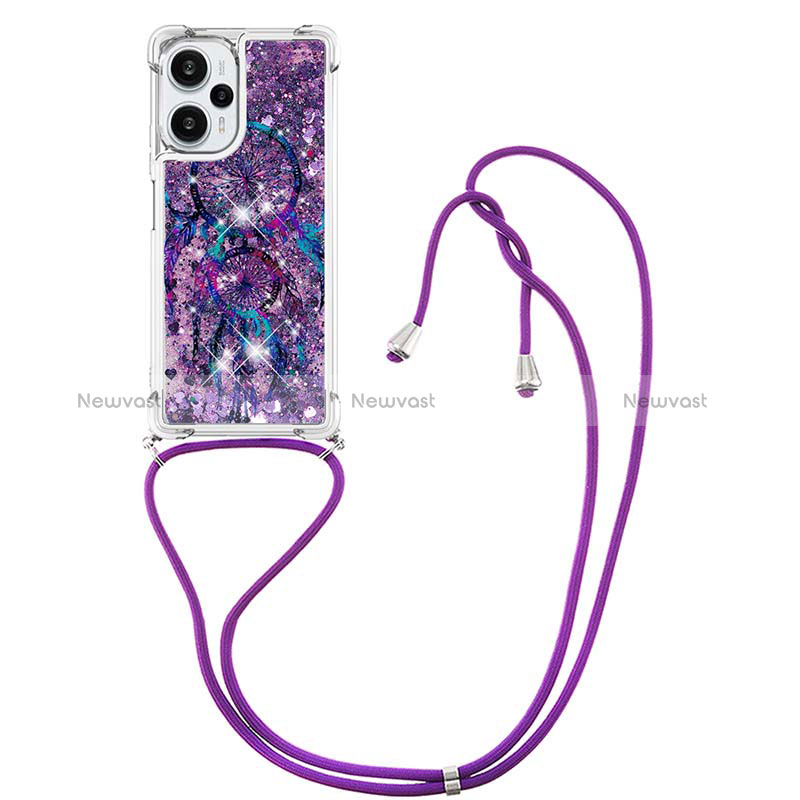 Silicone Candy Rubber TPU Bling-Bling Soft Case Cover with Lanyard Strap YB2 for Xiaomi Poco F5 5G