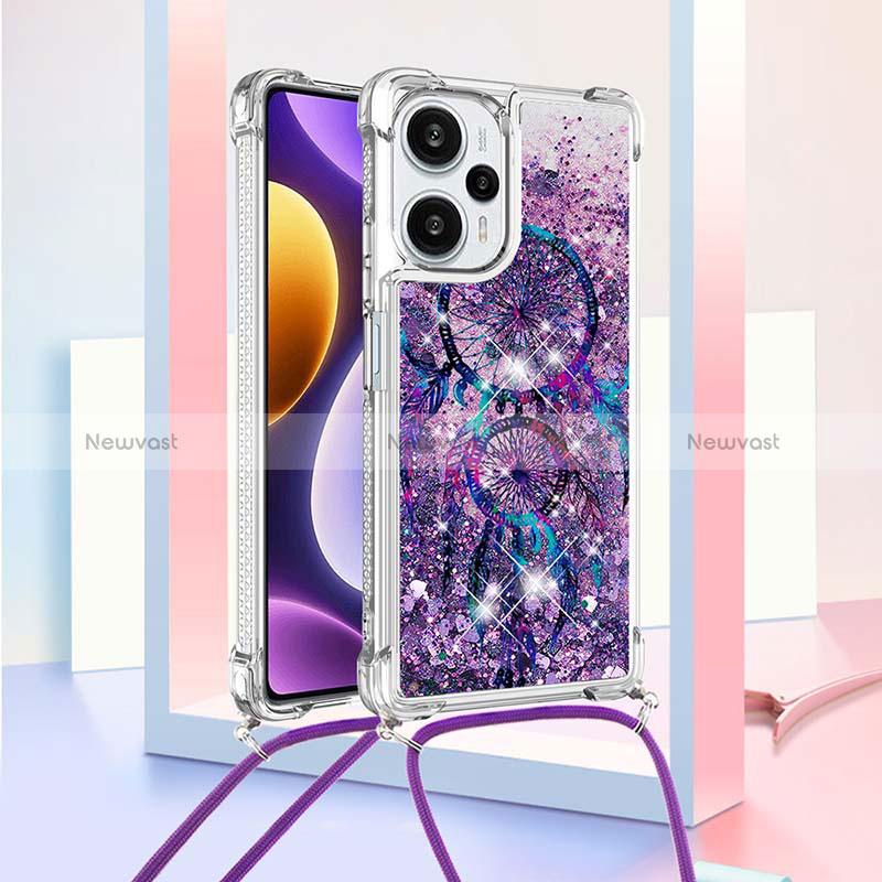 Silicone Candy Rubber TPU Bling-Bling Soft Case Cover with Lanyard Strap YB2 for Xiaomi Poco F5 5G