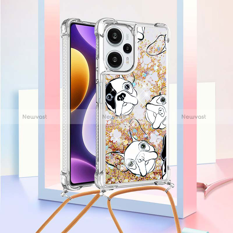 Silicone Candy Rubber TPU Bling-Bling Soft Case Cover with Lanyard Strap YB2 for Xiaomi Poco F5 5G