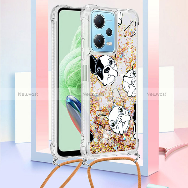 Silicone Candy Rubber TPU Bling-Bling Soft Case Cover with Lanyard Strap YB2 for Xiaomi Redmi Note 12 5G