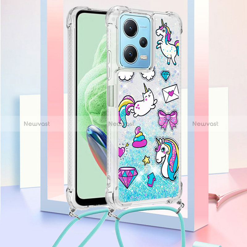 Silicone Candy Rubber TPU Bling-Bling Soft Case Cover with Lanyard Strap YB2 for Xiaomi Redmi Note 12 5G