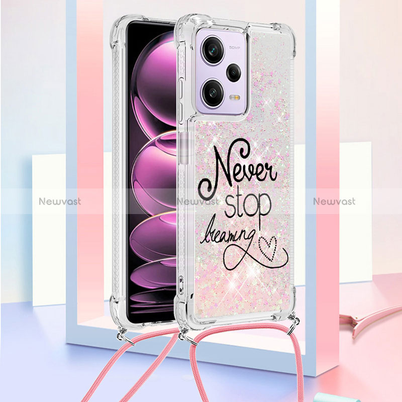 Silicone Candy Rubber TPU Bling-Bling Soft Case Cover with Lanyard Strap YB2 for Xiaomi Redmi Note 12 Pro 5G