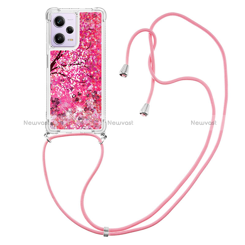 Silicone Candy Rubber TPU Bling-Bling Soft Case Cover with Lanyard Strap YB2 for Xiaomi Redmi Note 12 Pro 5G