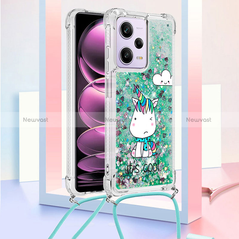 Silicone Candy Rubber TPU Bling-Bling Soft Case Cover with Lanyard Strap YB2 for Xiaomi Redmi Note 12 Pro 5G