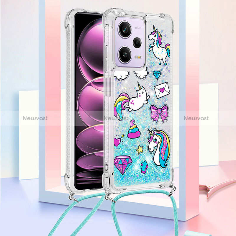 Silicone Candy Rubber TPU Bling-Bling Soft Case Cover with Lanyard Strap YB2 for Xiaomi Redmi Note 12 Pro 5G